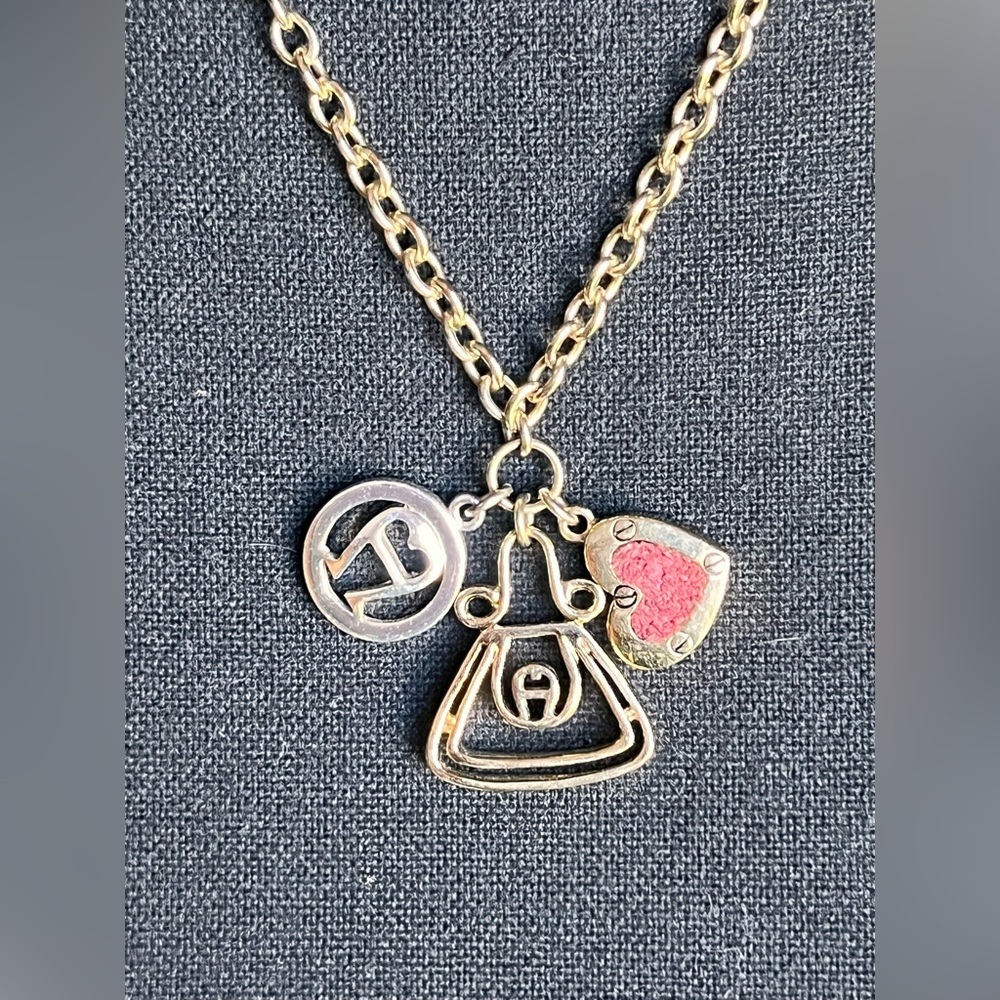 Vintage Etienne Aigner 20" Charm Necklace Purse Heart Logo Equestrian Retro MCM
